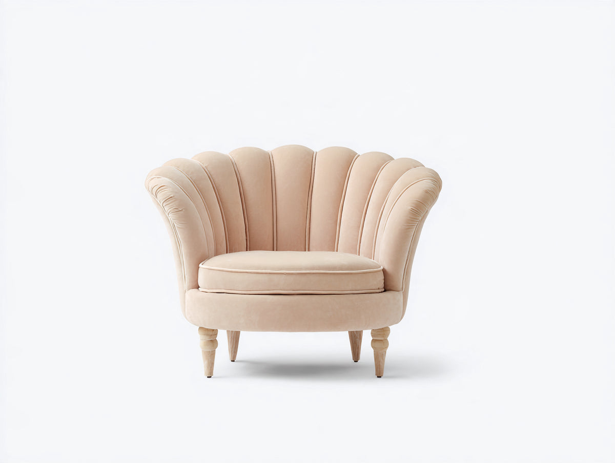 Poltrona - velluto - 86x80x87 cm - beige-marrone chiaro - stile classico a conchiglia