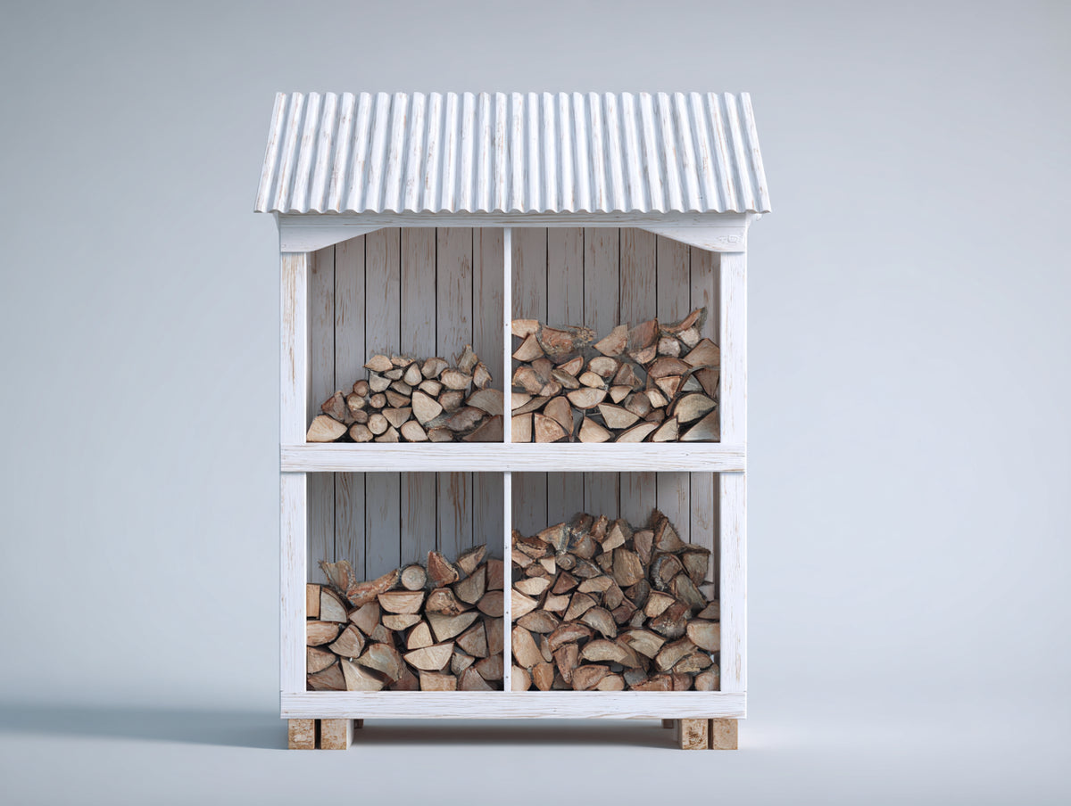 Portalegna - Legno - 140 x 60 x 190 cm - Bianco - Stile rustico