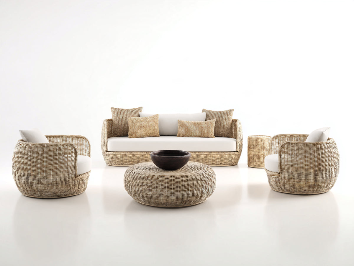 Divani da esterno - rattan intrecciato-tessuto - 205x92x77 cm - beige sabbia-avorio - design contemporaneo