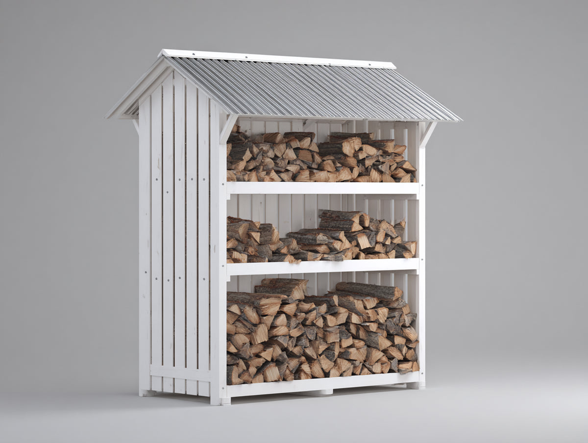 Portalegna - Legno - 130 x 60 x 190 cm - Bianco-Grigio - Stile rustico