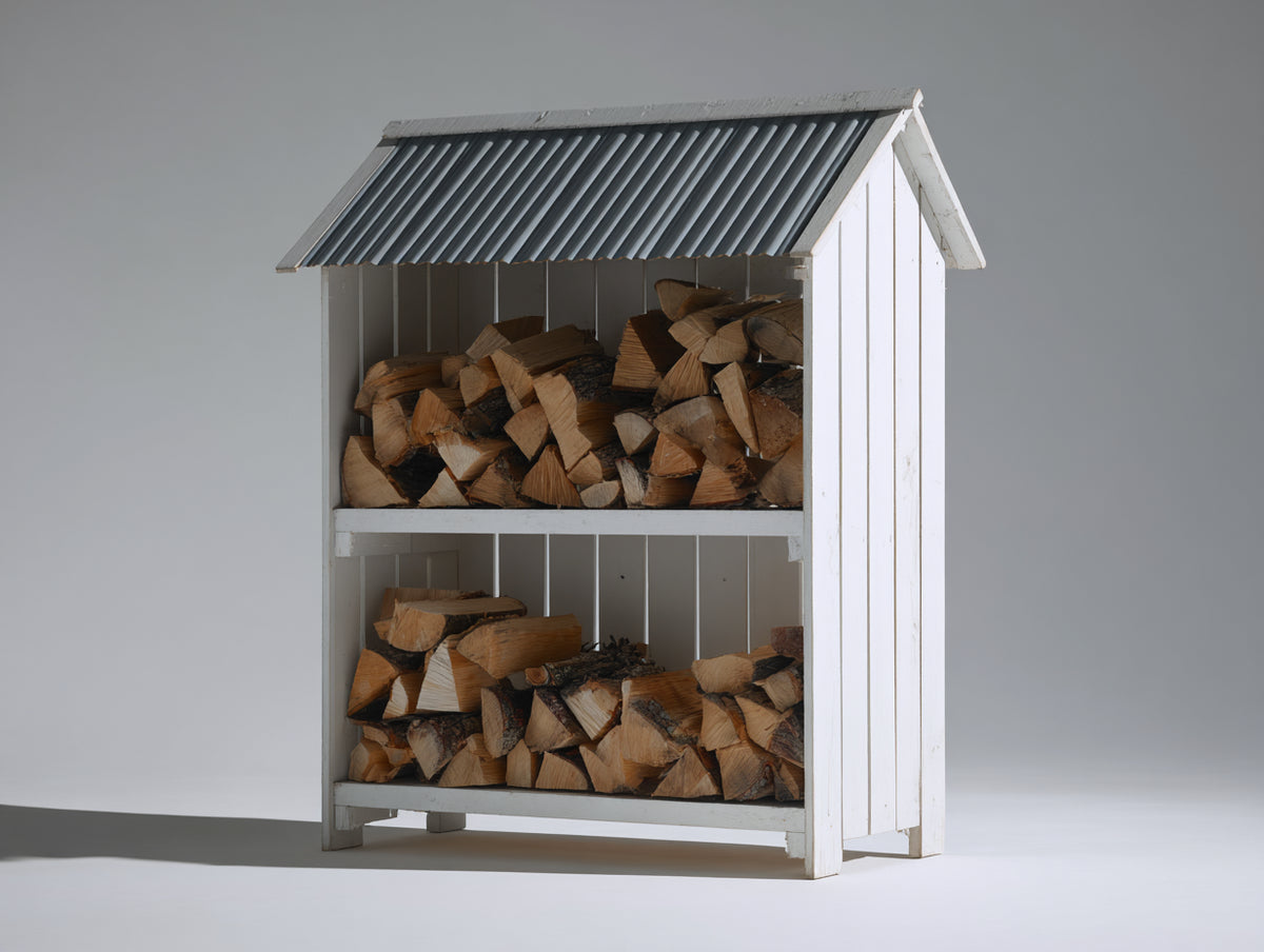 Portalegna - Legno - 125 x 55 x 180 cm - Bianco-Grigio - Stile rustico