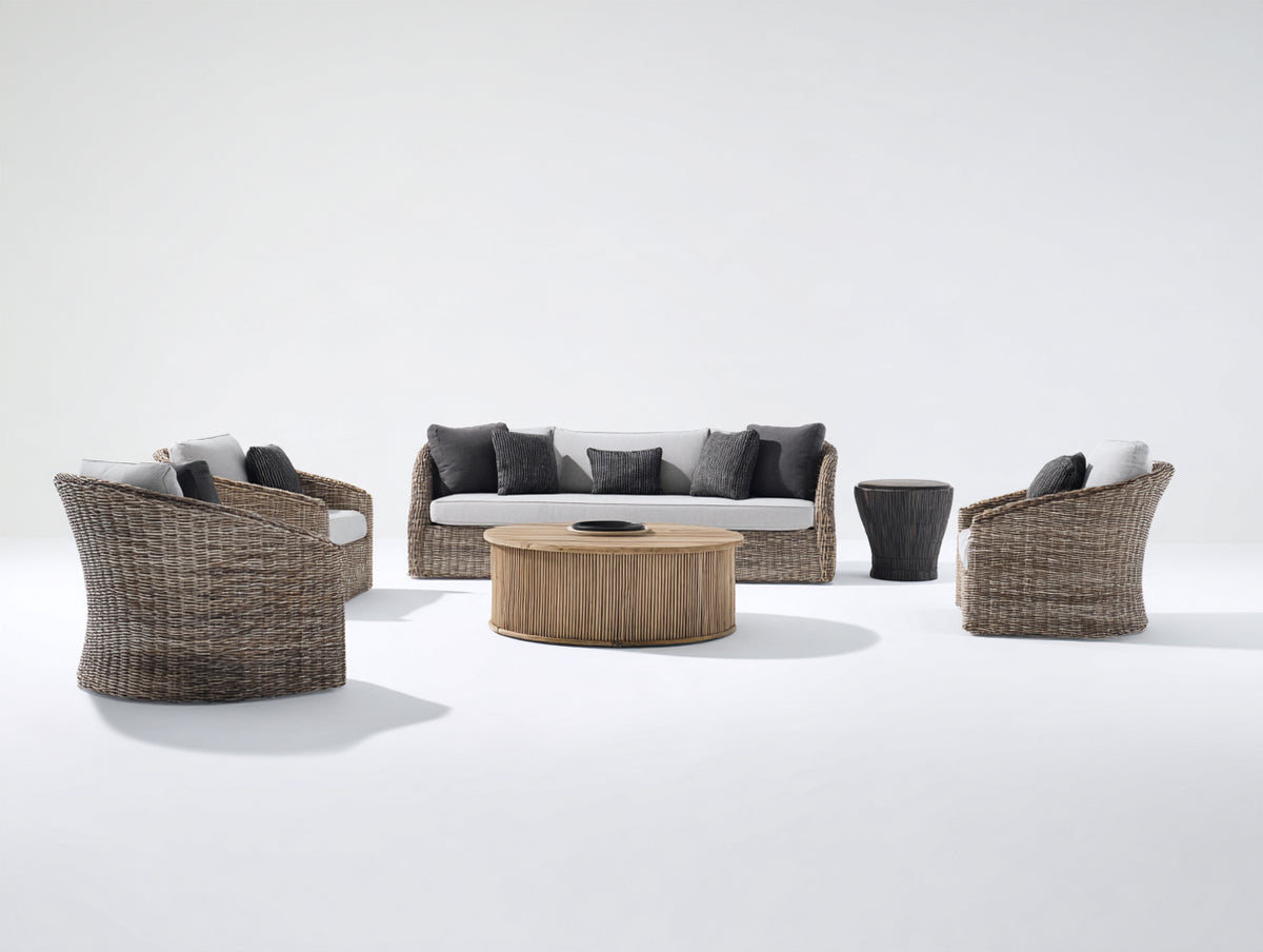 Divani da esterno - rattan intrecciato-tessuto-legno - 212x88x78 cm - tortora-grigio chiaro-nero-naturale - design contemporaneo