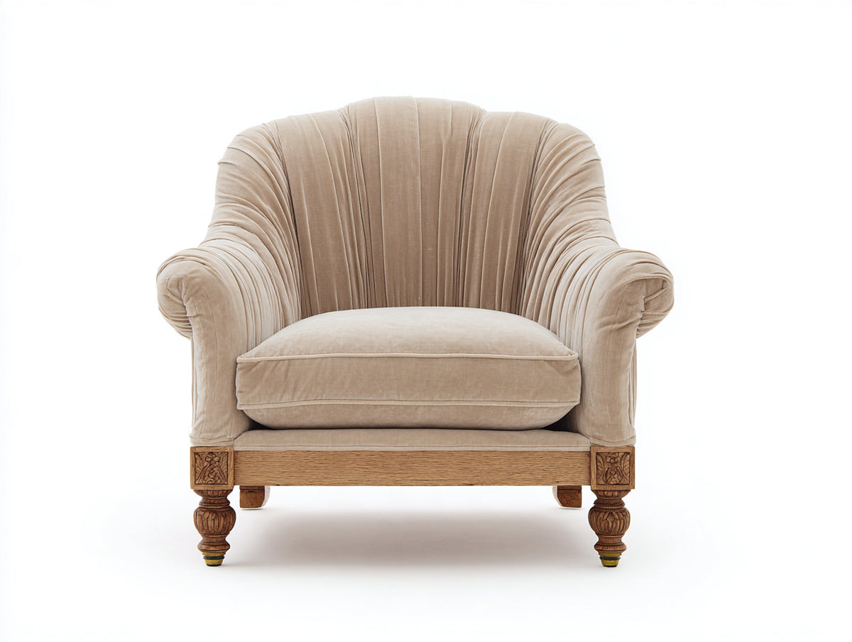Poltrona - velluto-legno - 88x84x96 cm - beige-marrone naturale - stile classico