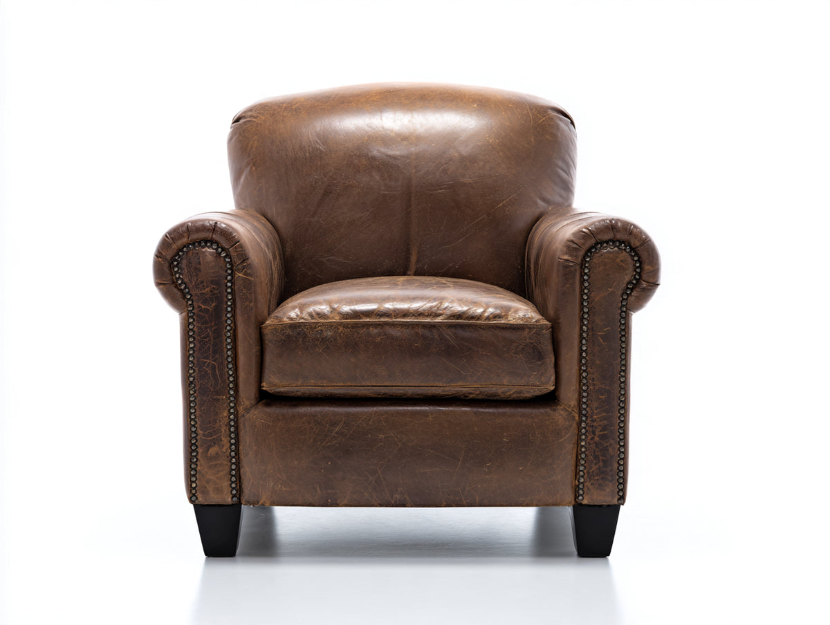 Poltrona - pelle - 84x81x84 cm - marrone vintage-nero - stile rétro