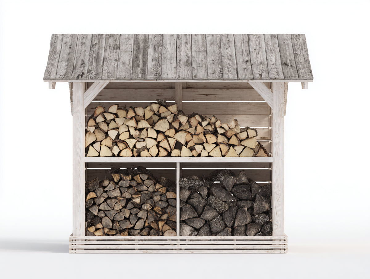 Portalegna - Legno - 165 x 65 x 175 cm - Bianco-Grigio - Stile rustico