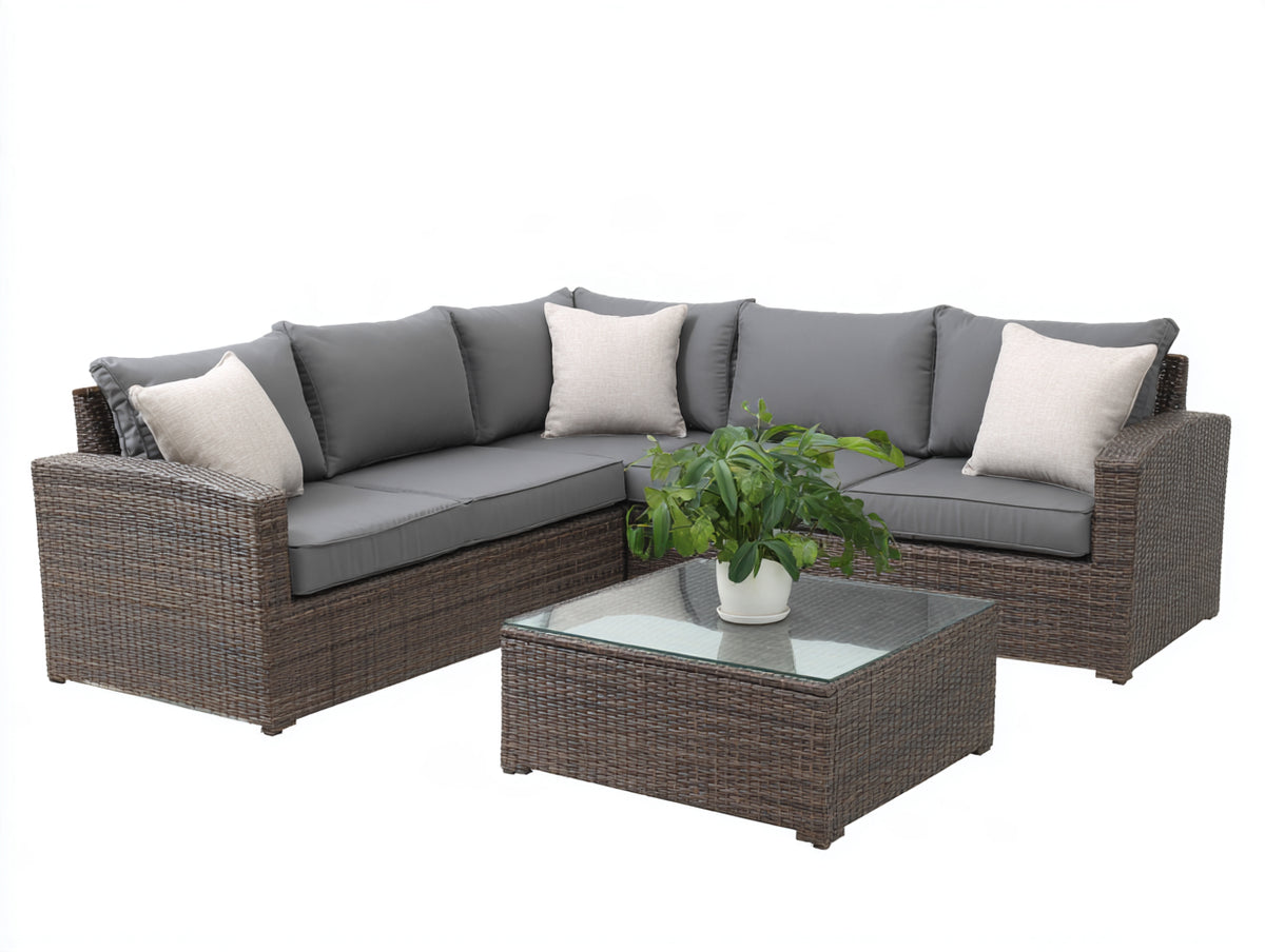 Divani da esterno - rattan intrecciato-tessuto - 236x236x66 cm - marrone-grigio - design moderno