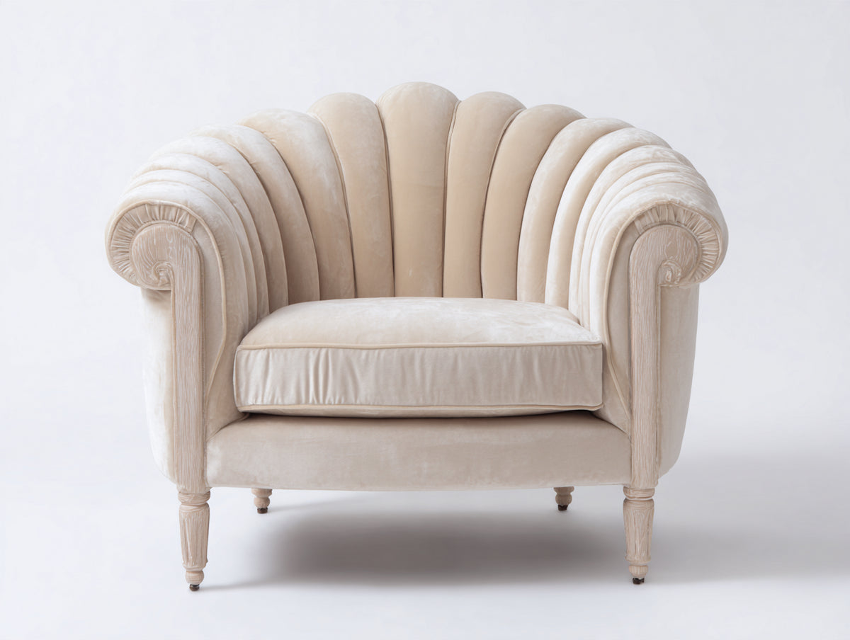 Poltrona - velluto - 92x86x91 cm - beige-marrone chiaro - stile classico a conchiglia