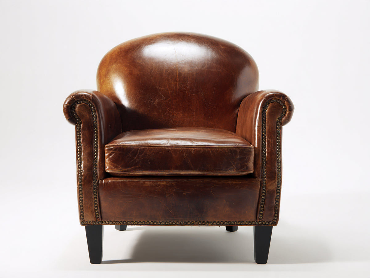 Poltrona - pelle - 88x84x86 cm - marrone cognac-nero - stile classico club