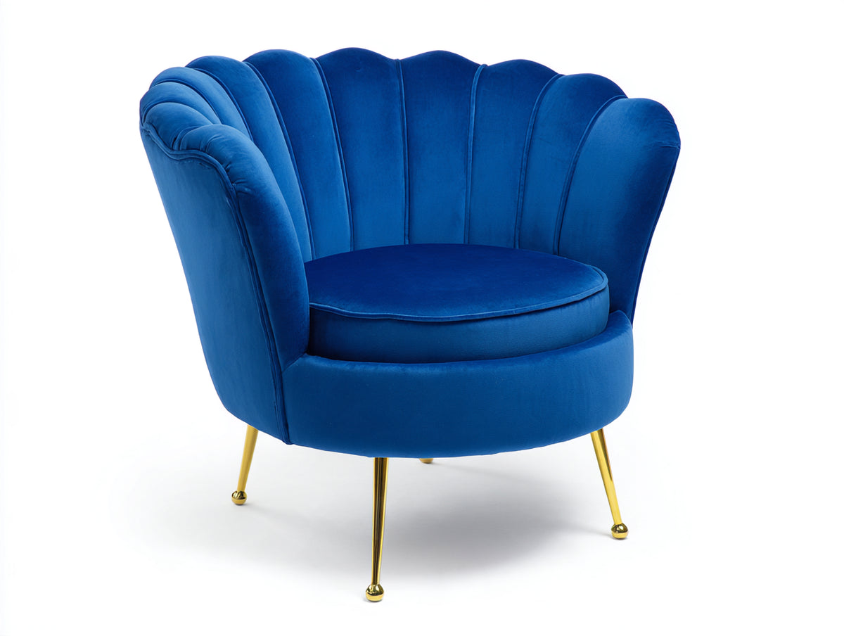Poltrona - velluto - 82x78x87 cm - blu reale-oro - stile Art Déco a conchiglia