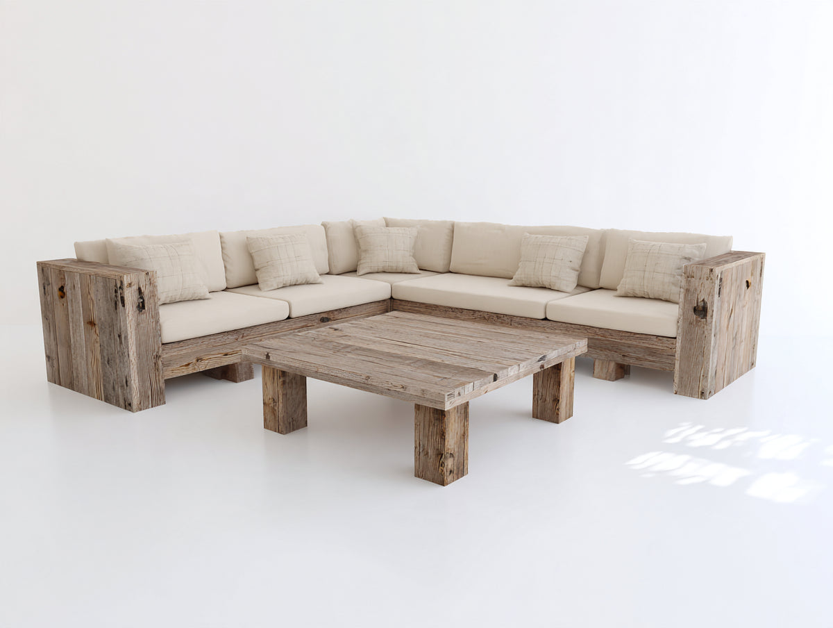 Divani da esterno - legno-tessuto - 268x268x74 cm - naturale-avorio - stile rustico