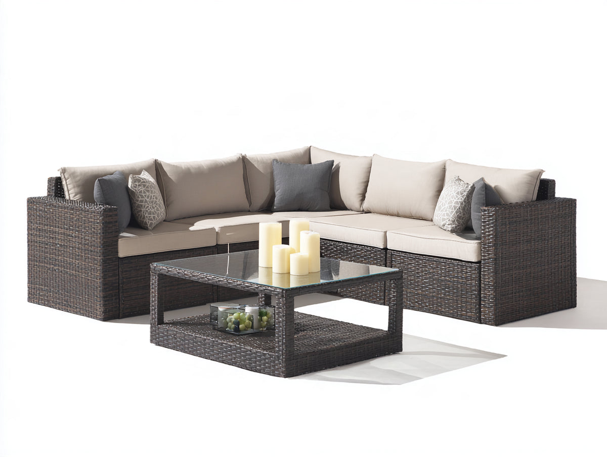 Divani da esterno - rattan intrecciato-tessuto - 248x248x76 cm - marrone scuro-beige - design moderno