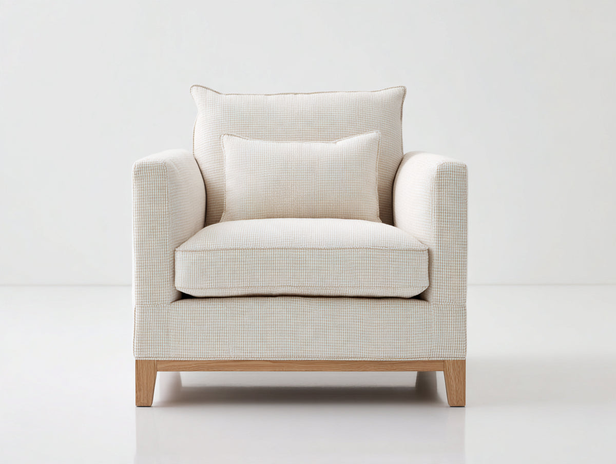 Poltrona - tessuto-legno - 86x83x89 cm - crema-marrone chiaro - design moderno