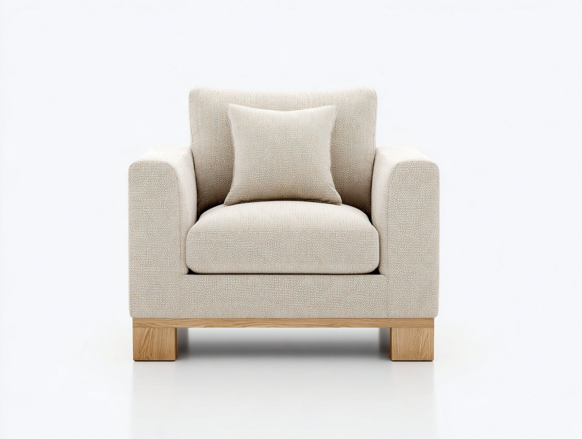 Poltrona - tessuto-legno - 82x79x84 cm - crema-marrone naturale - design minimalista